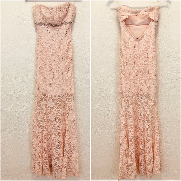 Vintage Y2k 90s Pink Lace Gown Dress Sequins Jewels My Michelle 1 XXS Prom - Picture 2 of 13